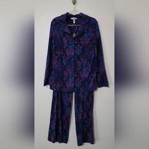 Soma Two Piece Long Sleeve Pajama Set Purple Floral Ombre Cozy Loungewear Soft